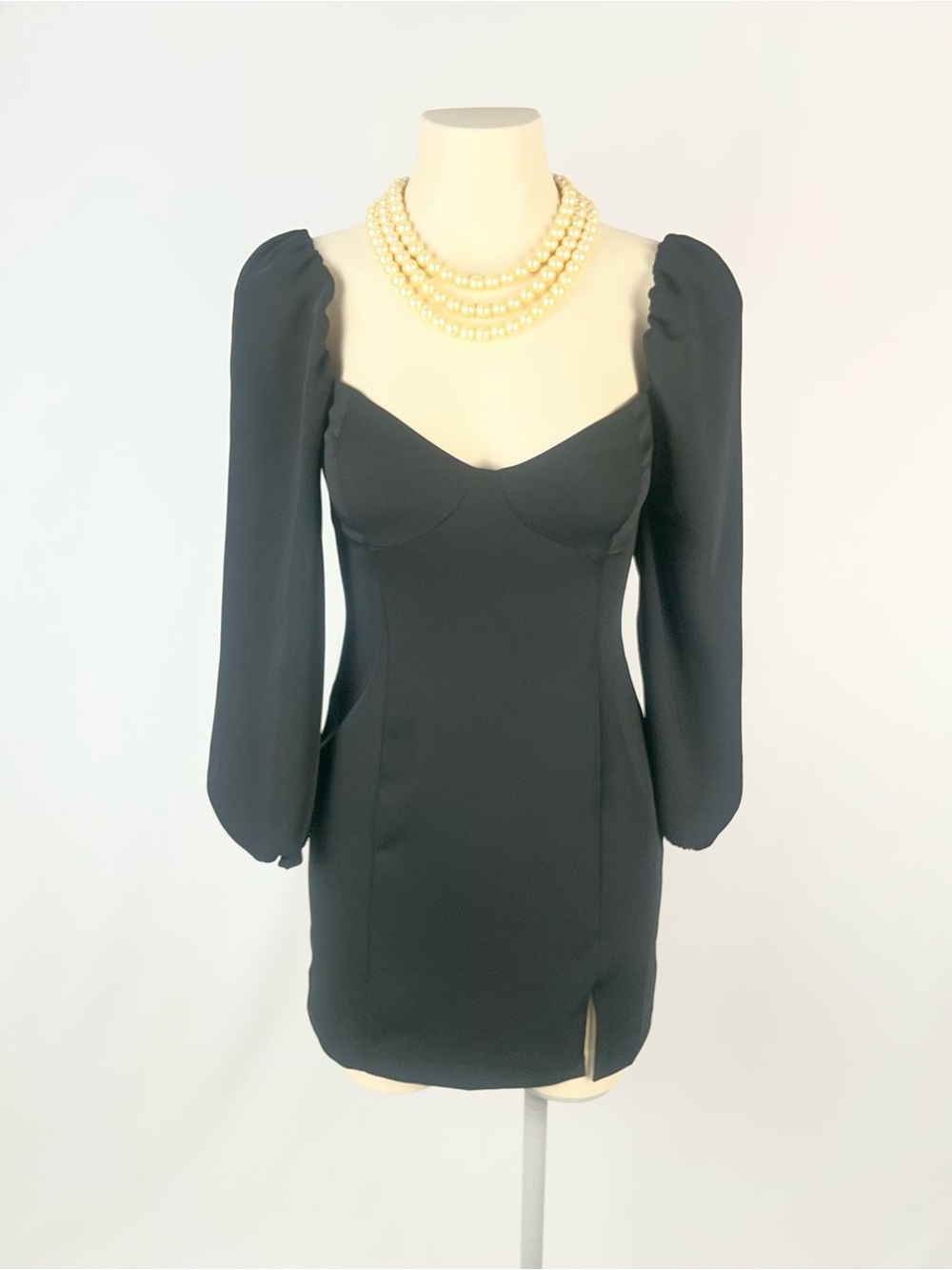 Aritzia Wilfred Black Long-Puff Sleeve Sweetheart Mini Dress